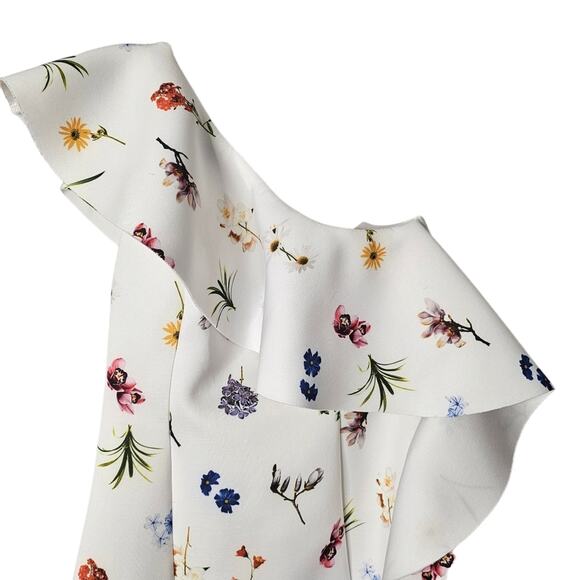 ASOS Floral One Shoulder Ruffle A-Line Mini Dress Size 8 - Picture 10 of 10